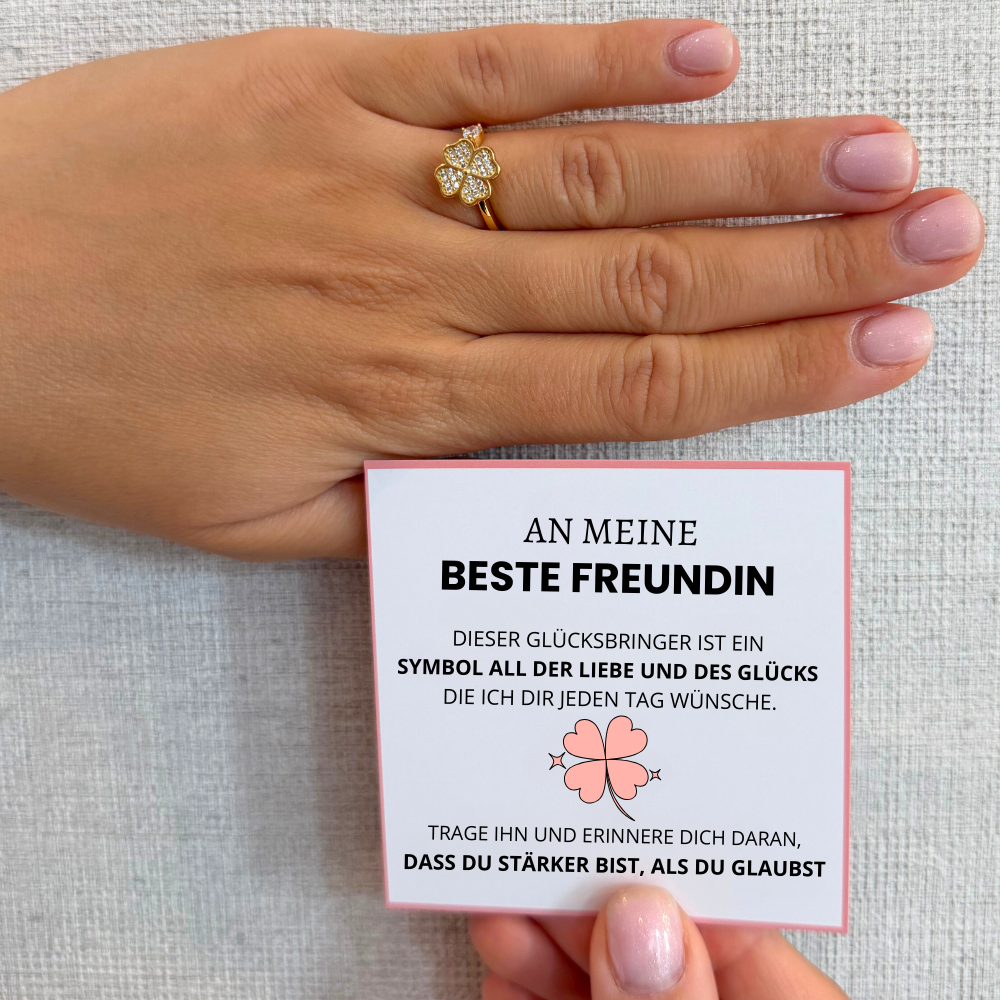 An meine beste Freundin – Kleeblatt-Glücksring | Anti-Stress | Drehbar | Verstellbar